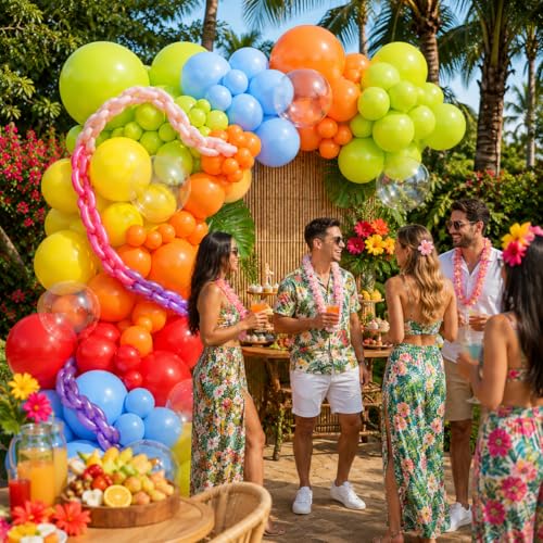 Image of Neon Balloons Arch Garland Kit, 138PCS Rainbow Pool Party Balloon with Red Orange Green Blue Latex Balloons for Kids Luau Hawaii Summer Beach Baby Shower Graduation Birthday Party Decorations Supplies