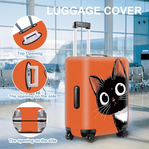 Image of Black Cat Luggage Cover for 32-34 Inch Suitcases - Stretch Travel Suitcase Protector with Orange Background - Durable Anti-Scratch Washable Cover for Luggage,XL