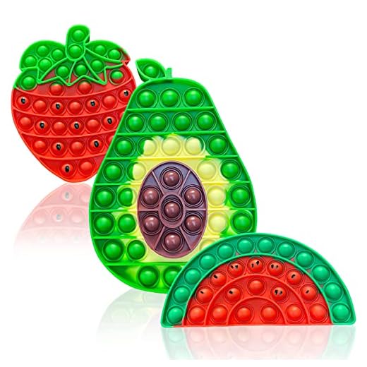 Pop Fidget Toys – Fidget Popper – Push It Popit sensorisk leksakspaket för barn – Poppers leksak för stress, ångest, ADHD, autism, speciella behov – billigt poppet leksaksset (avokado, jordgubb, vattenmelon)