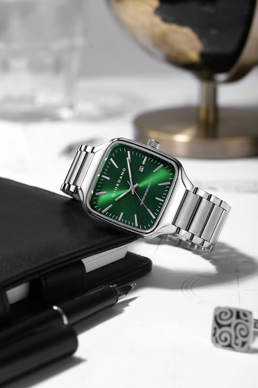 Image of Giordano Analog Watch for Men - Square Dial, Stainless Steel Strap, Date Display, Water Resistant Classic Dress Watch