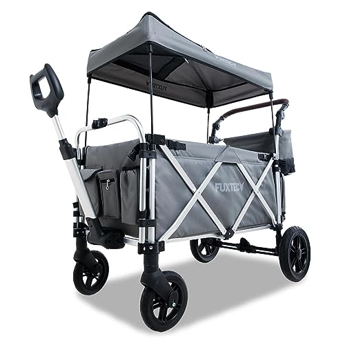 Fuxtec Chariot Super Cruiser + Gris, Extension Habitacle, Chariot de Jardin Pliable pour Enfants, Transport, Plage, Ville, Forêt, à Tirer ou à Pousser,...
