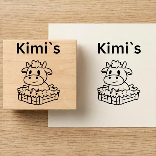 Image of Kunya Personalised Book Stamp with Your Name(3.5 cm Dia), customised for Stamping Books for Readers, Great Gift for booklovers, Kids, Teachers (Baby Cow)