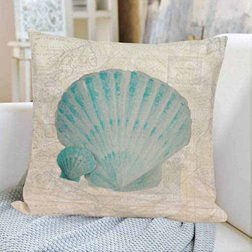 Fukeen Ocean Beach Outdoor Throw Pillow Covers 18X18 Inch Set Of 4 Coastal Starfish Sea Turtle Scallop Seahorse Marine Animals Pillow Cases Cushion Cover White Linen Vintage Nautical Map Pillowcase #TOP2