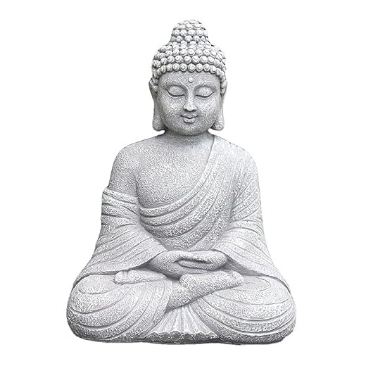 Pevfeciy Estatua de Buda Feng Shui Decoración Figura de Resina Figura de Buda Jardín H-23cm / 0.2kg, Óptica de Piedra Artificial, Gris Claro,Natural