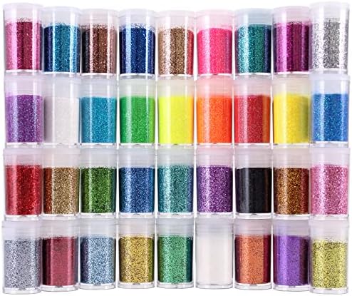 36 Colors Glitter Set, Fine Glitter for Resin, Arts and Craft Supplies Glitter, Cosmetic Glitter for Body Nail Face Hair Eyeshadow Lip Gloss Makeup, Festival Glitter for Decoration