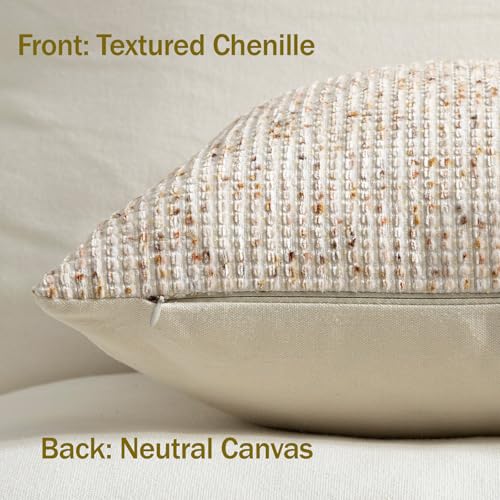Purewish Pack of 2 Neutral Throw Pillow Covers 22x22 Boho Textured Dots Stripe Chenille Large Square Decorative Pillow Cases Accents for Living Room Couch Bed Farmhouse Home Decor, Beige by Purewish - Used condition - Image 2