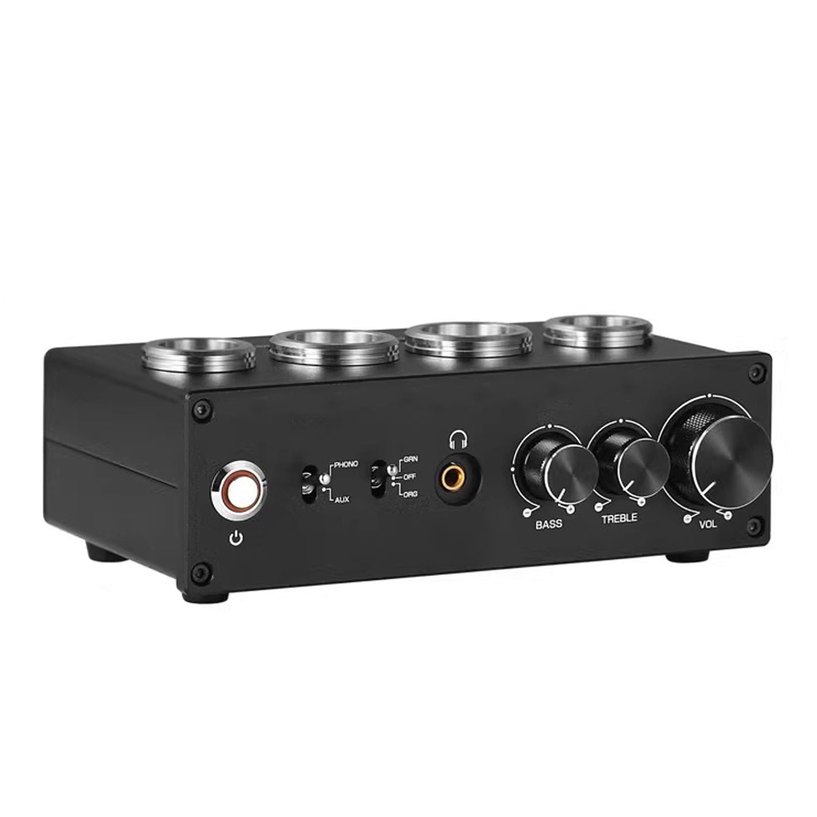 Preamplificatore Valvolare Preamplificatore Fono con Tubi 6E2 6A2 Mm MC Phono Ingresso AV Controllo Bassi Alti Jack per Cuffie da 3,5 Mm per Giradischi (Spina UE 100‑240 V)