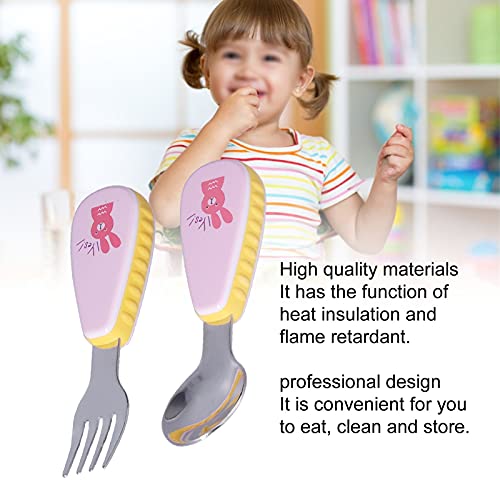Bestekset voor kinderen, kinderbestek zonder vlekken Warmte-isolatiefunctie voor gezinnen met kinderen voor thuiskeuken(roze) - Image 3