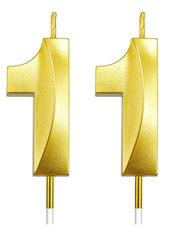Image of Number Candles 3 Inch For Birthday, Wedding, Engagement, Valentines Day Celebration, Bridal Shower, Bachelors Decoration Gold (Numerical No 11), Wax, Unscented