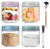 Qcdou Overnight Hafergläser, 4 Stück, Glasbehälter mit Deckel, 350 ml, Frühstücksgläser,...