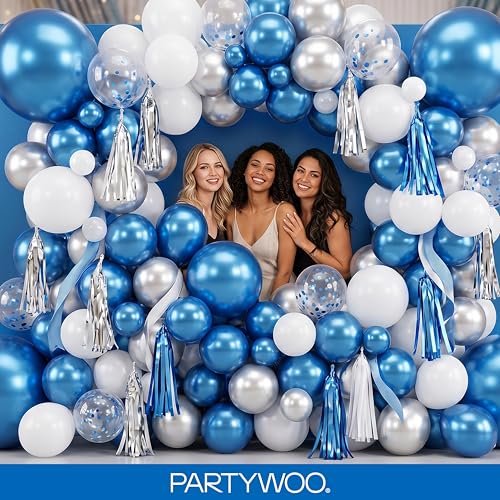 Image of PartyWoo Metallic Blue Balloons 100pcs Different Sizes of 36 18 12 10 5 Inch Chrome Blue Latex Balloons for Graduation Wedding Baby Shower Wedding Bachelorette Birthday Party Decorations Blue-G106