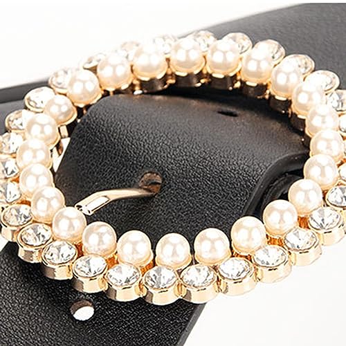 Women's Faux Leather Belt Fashion Belt Pearl Rhinestone Beaded Jeweled Round Casual Glitter Elegant Chunky Belt2