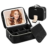 SOVICO Travel Makeup Bag with Light Up Mirror 3 Color Setting & Jewelry Box - Portable Makeup Organi