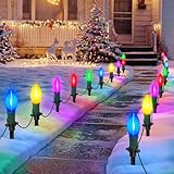 USOKYO 45Ft C9 Led Christmas Pathway Lights Outdoor, 30 Multicolor Bulbs Waterproof Connectable Christmas Walkway Lights for Driveway, Yard, Lawn, Sidewalk Decorations