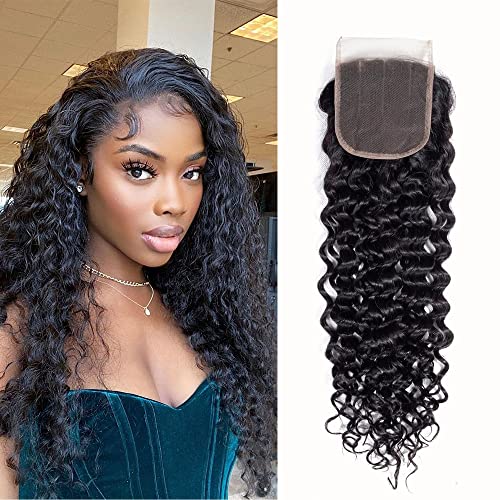 Brazilian Virgin Deep Curly Human Hair Lace Closure Jerry Curly 4x4 Lace closure Natural Color(18Inch, 4x4 closure )