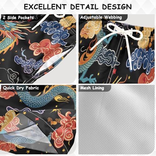 Boys Beach Board Shorts Chinese Dragon Ethnic Swim Trunk Teen Swimwear 8-16Y3