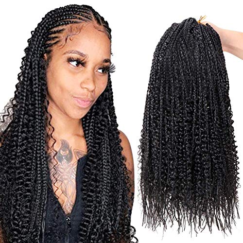 6 Packs Goddess Box Braids With Wavy Stands 1B# 20 inch Synthetic Braiding Goddess Senegal Twist Crochet Braids Hair Kanekalon Hair Extensions 20 Strands/Pack