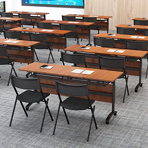 Guinjo Flip Top Mobile Training Table, Foldable Rectangular Seminar Training Table With Modesty And Lockable Wheels, Boardroom Desk (Color : Brown, Size : 140 * 40 * 74Cm) #TOP3