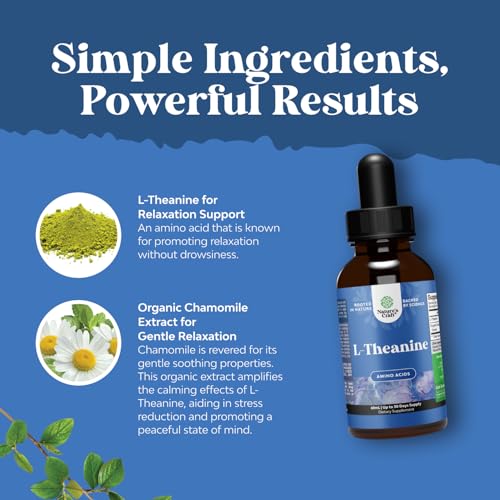 Image of High Absorption L-Theanine Liquid Drops - Nootropic Focus Supplement with L Theanine 200mg Per Serving and Chamomile Extract Supplement for Adults and Kids Relaxation and Focus - 2 Fl Oz