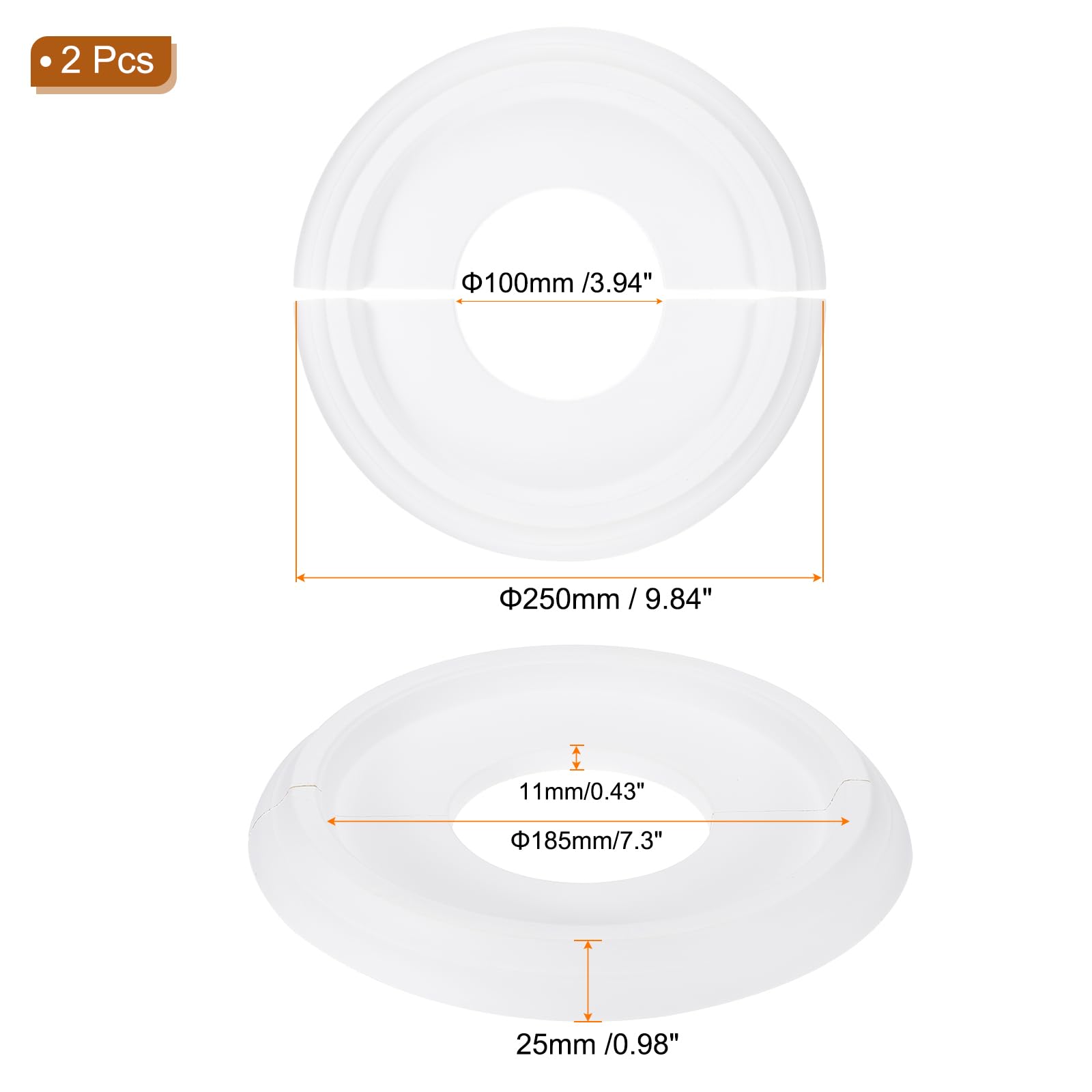 PATIKIL 2pcs Medallones de Techo, 25x10cm Rosetón de Estuco de Espuma PU Placa de Cubierta Medallón de Araña para Techo Ventilador Pared Lámpara, Estilo Clásico Dividido, Blanco