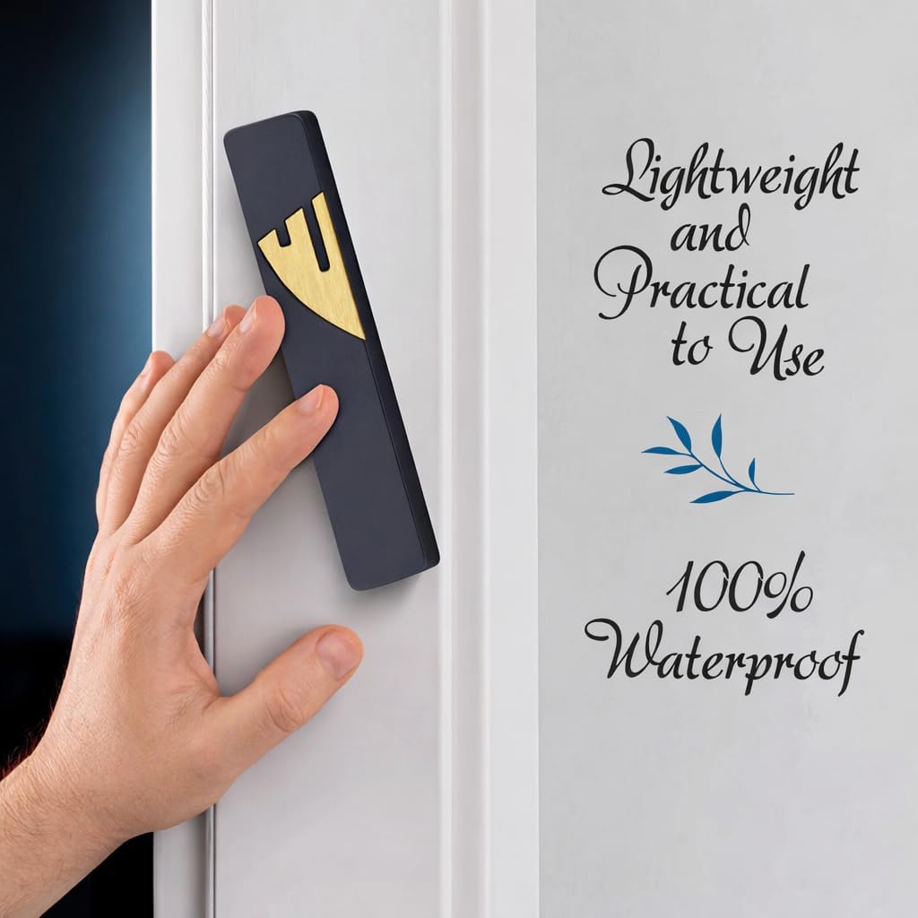 Modern Concrete Mezuzah Case for Door, Melted-in Gold Shin, Waterproof & Weatherproof, Easy Peel and Stick Installation, Fits Up to 6-Inch Scroll (1, Black)