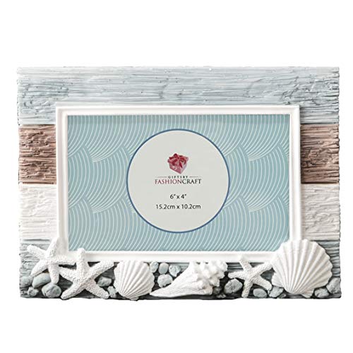 Fashioncraft Charming Beach Horizontal 6 x 4 Resin Seashells Photo Frame - 8. x 6 inch - Handcrafted - Coastal Home Decor