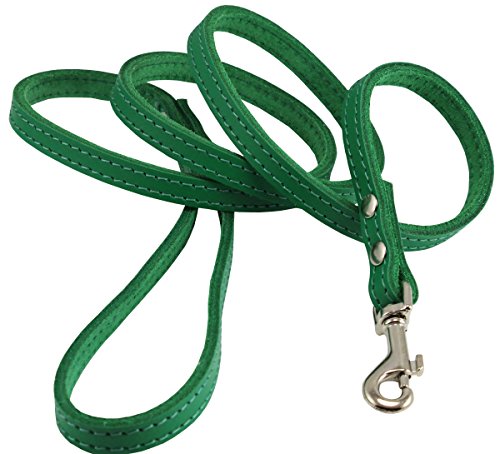 Dogs My Love Genuine Leather Dog Leash 4-Feet Wide Green (Small: 3/8" Wide) #TOP2
