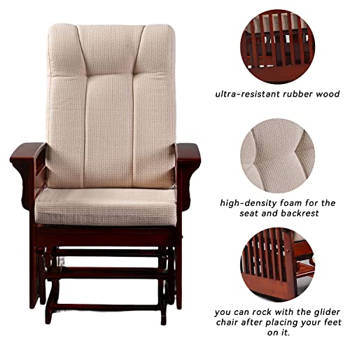 Dvasovio Rustic Glider Chair For Nursery With Ottoman, Resistant Rubber Wood Nursery Glider And Ottoman Sets For Relaxing, Rocking Chair For Living Room Bedroom, Cherry #TOP3