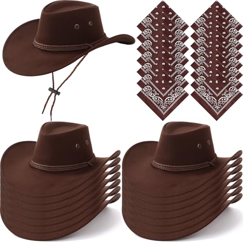 Image of Coume 15 Set Western Cowboy Hat Costume Accessories Paisley Bandanna Cowgirl Hats Bulk for Adult Women Men Dress Party