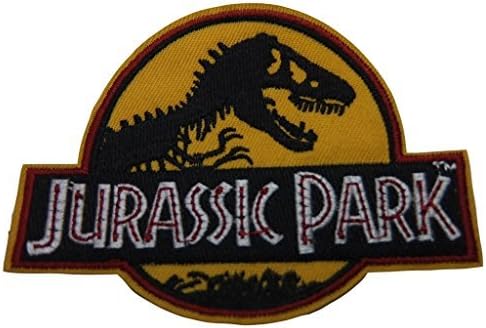 Jurassic Park Movie Black, Red and Yellow Dinosaur Skeleton Name Logo Embroidered Patch ( 3 inches talby 4 inches wide) Set of 3 by Fandom Novelties