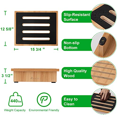 Strongtek One Step Stool For Adults With Non-Slip Rubber Stepping Surface, Portable Single Wooden Riser, 440 Lb. Load Capacity For Kitchen, Bathroom, Or Bedside, Kid And Senior Support (Natural) #TOP3