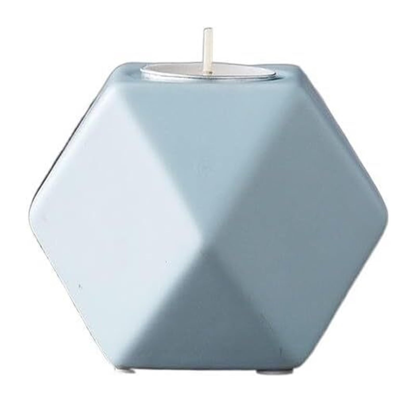 Ceramic candlestick, White Ceramic Hexagon Tealight Candlestick Holders Table Decorative Home Wedding(Sky Blue)