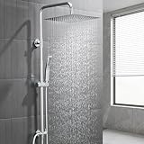 Auralum Regendusche ohne Armatur, Duschsystem Edelstahl mit Regendusche Duschkopf 30cmx30cm eckig, Duschgarnitur mit Messing-Wasserteiler, Höhenverstellbar Duschstange, Duschset Chrom