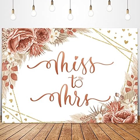 Glawry Miss to Mrs Backdrop 7Wx5H Feet Boho Chic Burgundy Watercolor Floral Pampas Grass Wedding Bride to Be Engagement Bridal Shower Party Decorations Photography Background Photo Booth Studio Cover