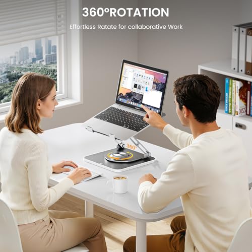 Image of JOYEKY Adjustable Laptop Stand with RGB Lighting,Aluminum Ergonomic Computer Stand with 360 Rotating Base,Foldable & Portable Laptop Riser, Suitable for All 10-16 inch Laptops (Grey)