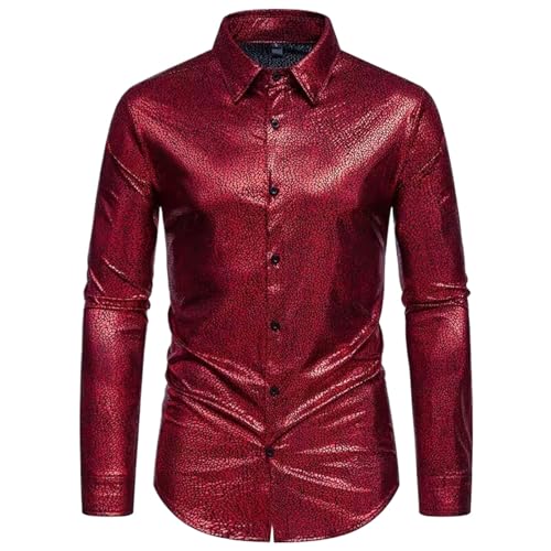 Chemise de fête rouge brillant métallisé à manches longues