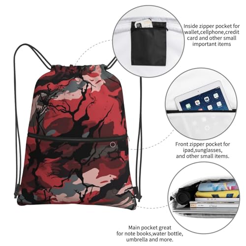 Drawstring Backpack Water Resistant String Bag Red camouflage Sports Sackpack Gym Sack for Men Women4