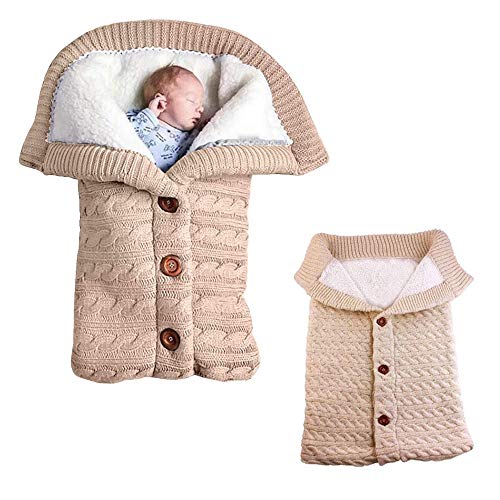 Manta Bebe，Swaddle Wrap Bebe，Saco de Dormir Bebe Recien Nacido，Cochecitos de Punto más Terciopelo，Manta de Cochecito de Bebé，Manta de Invierno Bebe (Blanco Crema)