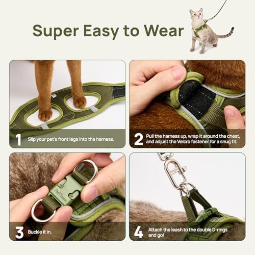 Upgraded Cat Harness and Leash Set - Escape Proof, Green M