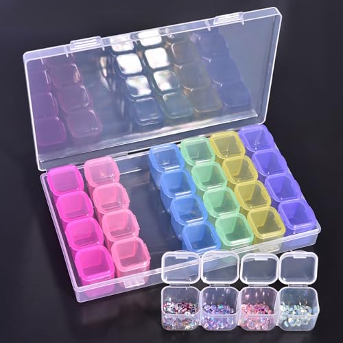 Image of KADS Diamond Art Painting Bead Storage 28 Grids Diamond Art Accessories Boxes Plastic Organizer, Bead Organizer (Colorful)