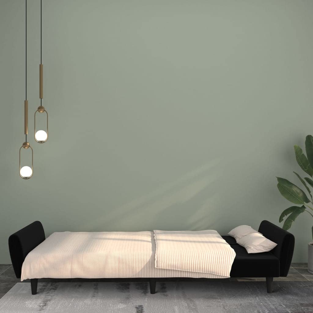 Schlafsofa 2-Sitzer Schwarz Samt mit Schlaffunktion und robustem Holzrahmen, platzsparend für Wohnzimmer Gästezimmer, ausziehbar als Gästebett, komfortable Polstergarnitur mit Relaxfunktion