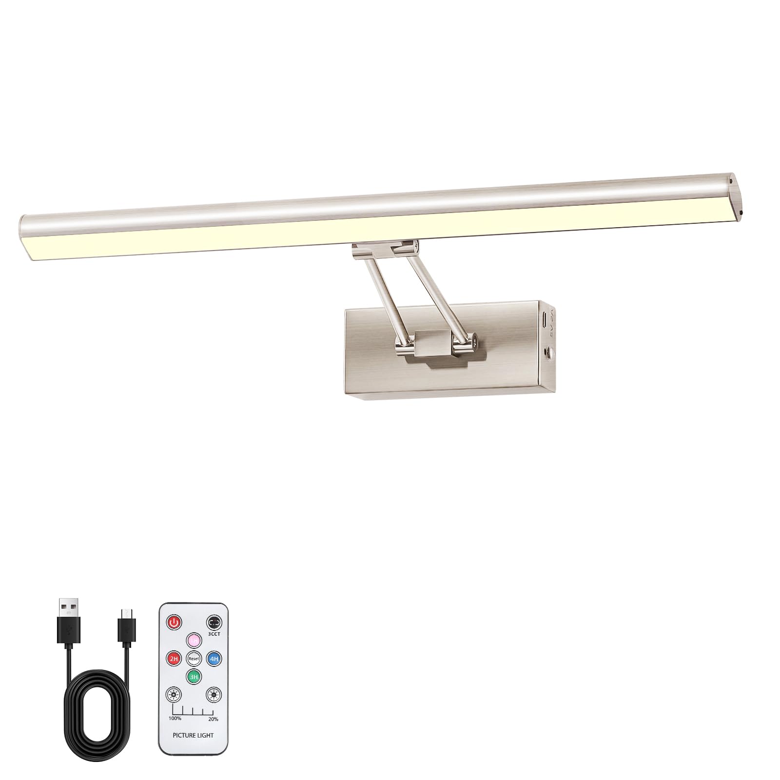 Picture Light, 16 inches Art Light, Picture Light Battery Operated,3CCT Picture Lights for Wall,Battery Operated Wall Lights,Gallery Light for Wall,Photo,Library (Satin Nickel)