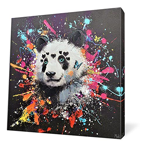 Tableau Decoration Murale Panda de couleur graffiti Peinture sur Toile Affiches Impressions Mur Art Photos pour Salon 60x60cm(23.6x23.6inch) Sans cadre Cover