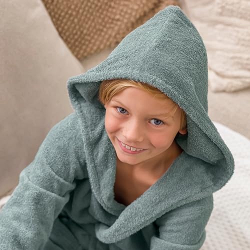 Möve Superwuschel Bademantel mit Kapuze Kids & Teens aus 100% Baumwolle, Größe 164, cornflower