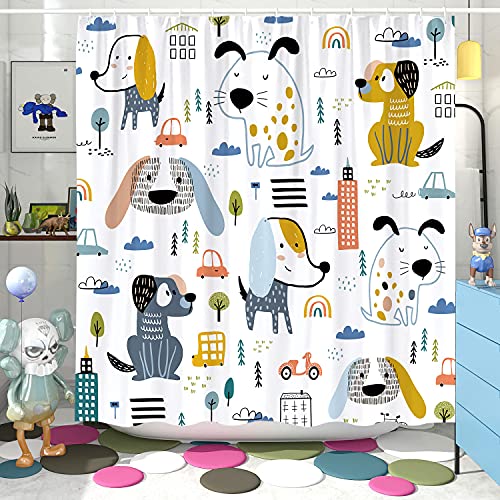 Witzest Kids Shower Curtain Cute Dog Animal Shower Curtain Funny Cartoon Shower Curtain Fun Boys Shower Curtain Novelty Shower Curtain Polyester 72x72 Inch