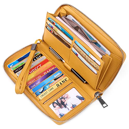 Goiacii Womens Wallet Rfid Blocking Leather Zip Around Wallet Large Capacity Long Purse Credit Card Clutch Wristlet #TOP4