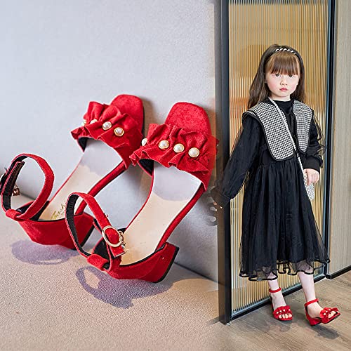 Little Big Girls Flower Pearl Middle High Heel Princess Sandals Kids Shoes Dress Platform Open Toe Summer Sandals3