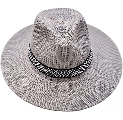 GMWXJKKL Beach Sun Hat Trendy Ribbon Men Straw Hat Summer