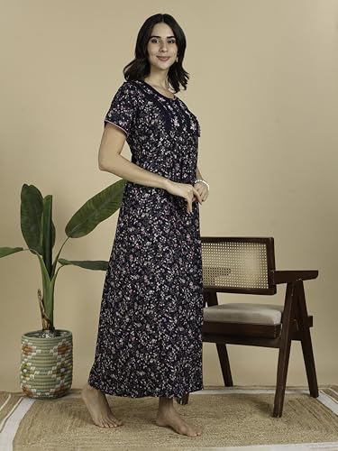 Image of 9shines Label Stylish Alpine Nighty Maxi for Women | Full Length Trendy Nightgown | Premium Nightdress | Nightwear | Embroidery Nighty with Pockets (2892)