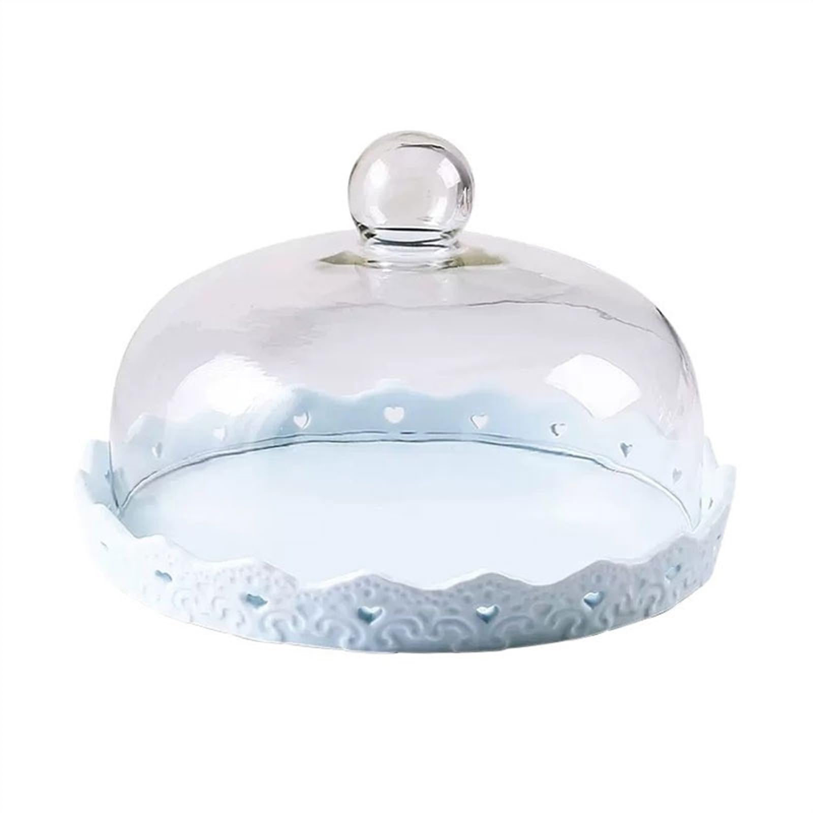 Cake Display Stand Simple and Fashionable Dim Sum Tray Bread Cake Display Shelf Fruit Snack Storage Tray Transparent Glass Cover ​Afternoon Tea Stands (Color : Blu, Size : M)